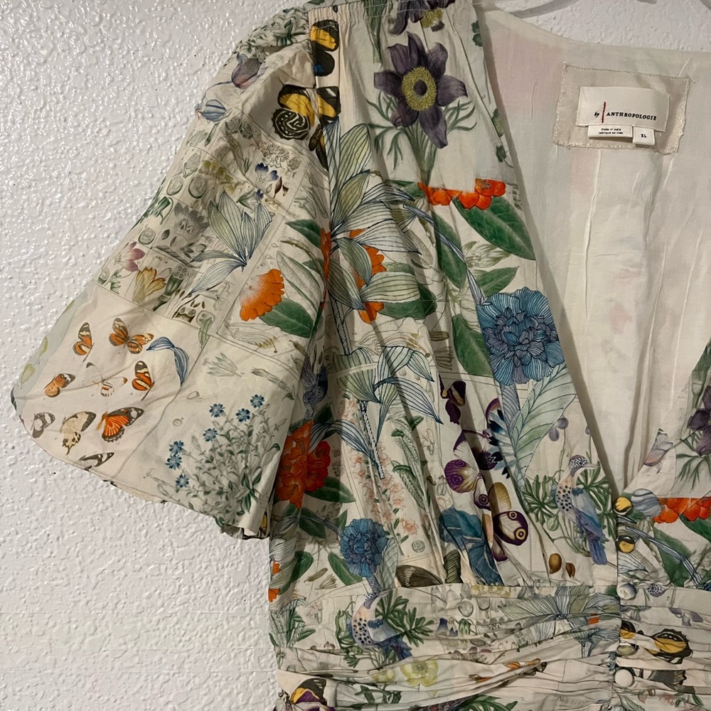 Anthropologie Katerina Floral Plunge Midi Dress in Cream - Picture 2 of 11